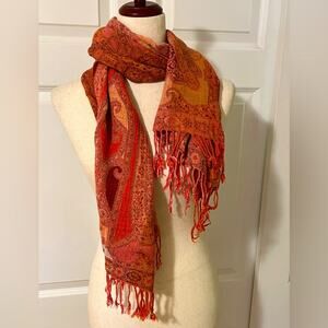 Elegant Paisley Pashmina Scarf in Red and Orange‎
